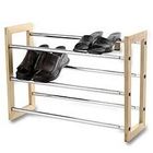 Wooden Frame Shoes Home Display Rack With 3 Layers Expand Iron Chrome Tube