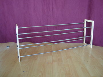 Wooden Frame Shoes Home Display Rack With 3 Layers Expand Iron Chrome Tube