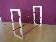 Wooden Frame Shoes Home Display Rack With 3 Layers Expand Iron Chrome Tube