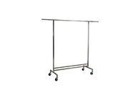 Chrome Metal Clothing Rack On Wheels / Extendable Rods Portable Metal Clothes Rack
