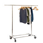 Chrome Metal Clothing Rack On Wheels / Extendable Rods Portable Metal Clothes Rack