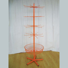 Grocery Spinner Rotating Floor Display Stand With Hooks And Basket