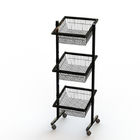 Iron Wire Grocery Display Stands With Wheels Knockdown Structure