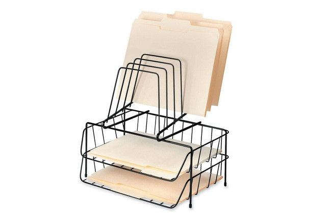 Iron Wire Metal Magazine Stand , Two File Office Table Top Wire Display Racks
