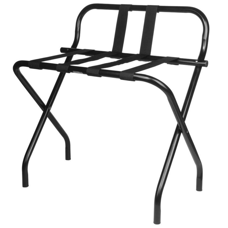 Back Rest Hotel Style Luggage Rack / Black Hotel Luggage Stand With Feet