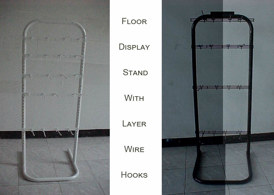 Single Side Wire Floor Display Racks , 6 Tier Hooks Wire Grid Display Racks