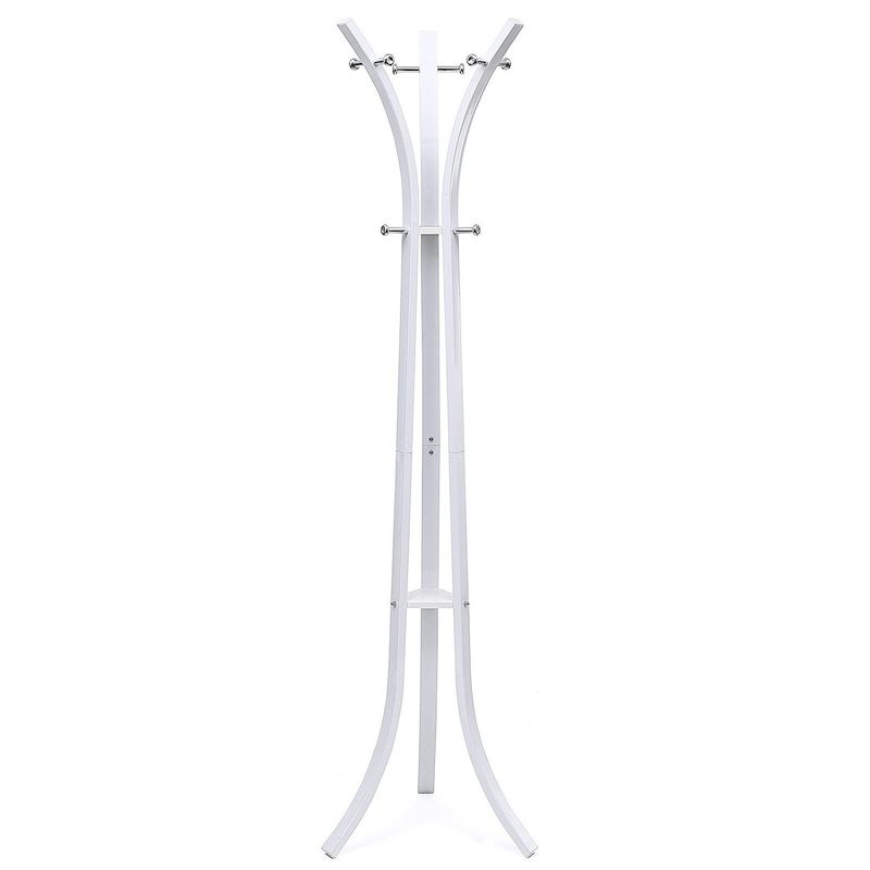 White Metal Tube Coat Hanger Stand / Tubular Frame Steel Coat Rack Stand