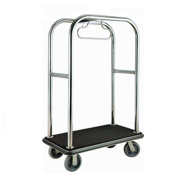 Chrome Luggage Cart Hotel Display Stand With Poly Wood Deck Excellent Stability