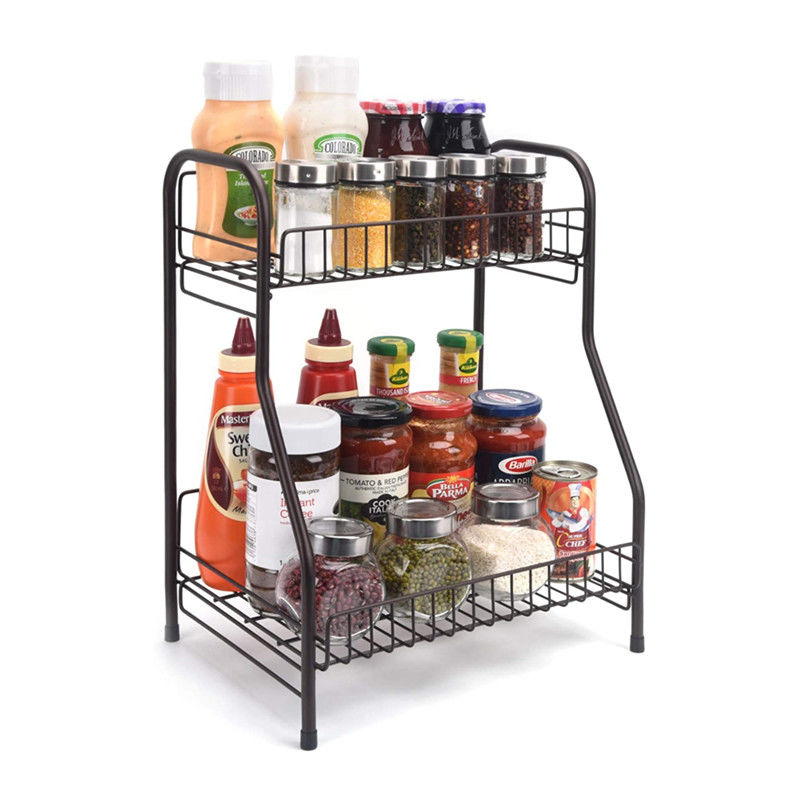 Kitchen Spice Organizer 2Wire Baskets Home Display Rack For Bottles