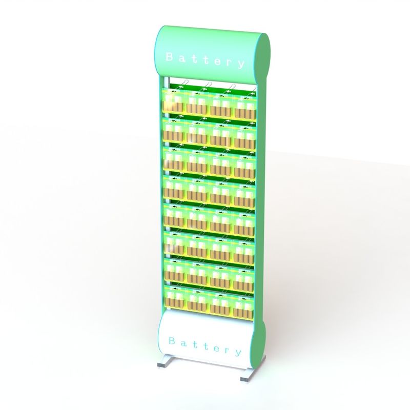 Tubular Sturdy Battery Display Rack With Double Sides Metal Pegs